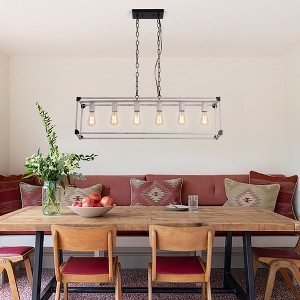 41" Industrial 6-Light Linear Chandelier with Matte Metal Frame, Dual Chains, Adjustable Height for Dining Room, Kitchen Island, or Bar - 1 of 4