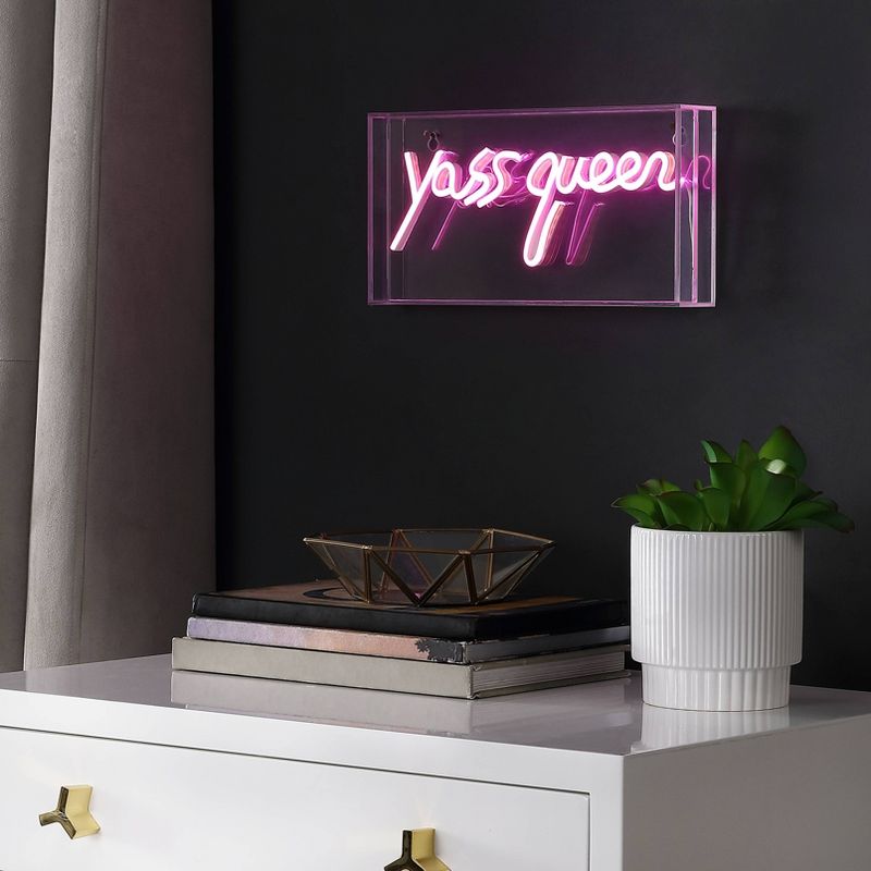 11.8&#34; Yass Queen Contemporary Glam Acrylic Box Pendant (Includes LED Light Bulb) Neon Pink - JONATHAN Y, 5 of 6