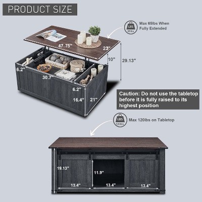 Gray and Brown Wood Lift-Top Coffee Table with Sliding Barn Door