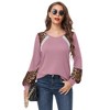 Women's Long Sleeve Leopard Print Tunic Tops Casual Color Block Blouse Loose T Shirt - 4 of 4