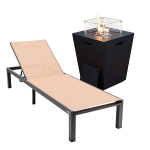 LeisureMod Marlin Modern Outdoor Patio Chaise Lounge Chair in Black Aluminum Frame with Square Fire Pit Side Table - 1 of 4