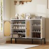 Shoe Cabinet with 3 Rattan Doors, Freestanding Shoe Organizer with Adjustable Shelves - 2 of 4