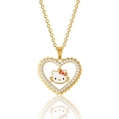 Sanrio Hello Kitty Sterling Silver Cubic Zirconia Outline Necklace - 18''  Chain, Authentic Officially Licensed