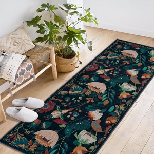 Area Rug Washable Bohemian Bird Floral Bedroom Low-Pile Soft Playroom Carpet, Jungle Pattern Vintage Indoor Floor Rug for Living Room and Nursery - 1 of 4