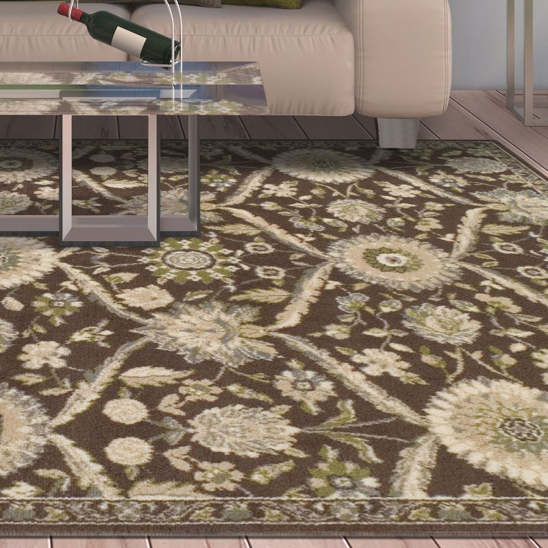 Traditional Damask Floral Medallion Border Sturdy Soft Polypropylene High-Traffic Indoor Rustic Farmhouse Area Rug by Blue Nile Mills, 5 of 6