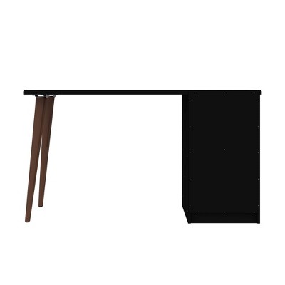 Hampton 54'' Black Mid-Century Modern Office Desk with Open Shelving