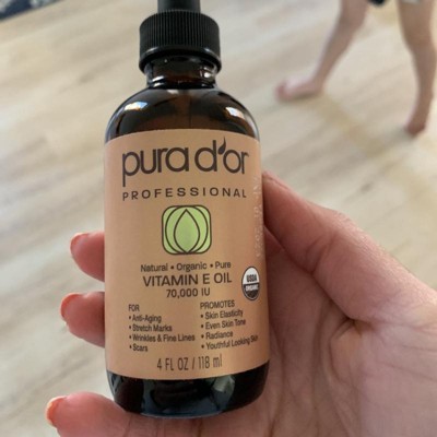 PURA D'OR 4 Oz ORGANIC Vitamin E Oil Blend 70,000 IU - 100% Natural Hexane  Free, Sweet Almond, Apricot, Jojoba, Argan, Rosehip, Sunflower & Avocado