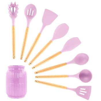 MegaChef 9 Piece Pink Silicone and Wood Cooking Kitchen Utensil Set