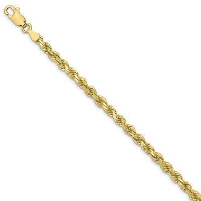 Black Bow Jewelry 3.5mm 10k Yellow Gold Diamond Cut Solid Rope Chain Bracelet