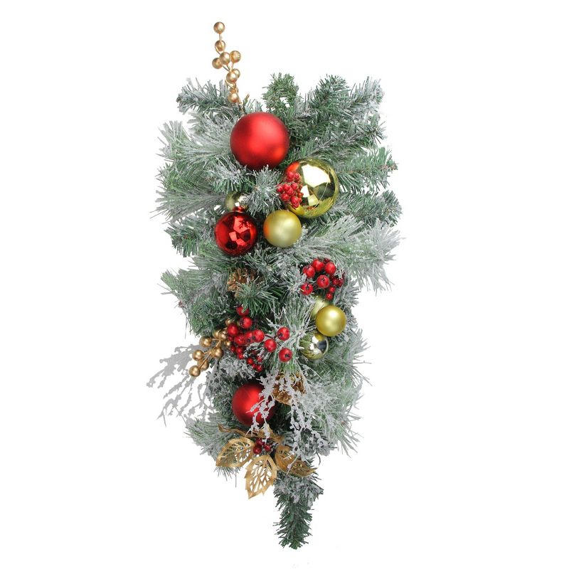 Northlight 24" Unlit Red/Gold Flocked Artificial Christmas Teardrop Swag, 2 of 3