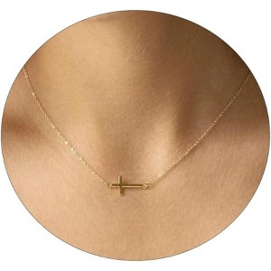 Two-Tone Cross Necklace, 14K Gold & Silver Plated Minimalist Dainty Chain, Religious Gift & Everyday Jewelry for Women - 1 of 4