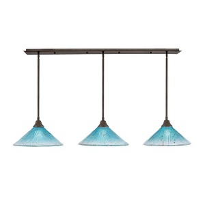 Toltec Lighting Stem 3 - Light Chandelier in  Bronze with 16" Teal Crystal Shade - 1 of 1