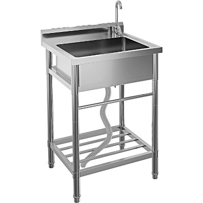 Stainless Steel Utility Sink - Freestanding Commercial Sink with Faucet for Garage/Laundry/Shop