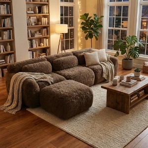 FurnitureR Plush Modular Sectional Sofa with Ottoman, Deep Seat