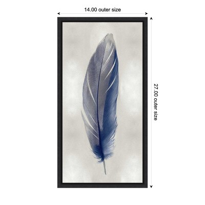 Blue Feather on Silver II Vertical Canvas Print with Black Frame
