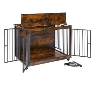 Dog Kennel End Table With 3 Metal Fence Door Particle Board Dog Cages With Wheels & Flip-top Door For Large Breed Dogs 43.7 Wx30 Dx33.7inH - 1 of 4