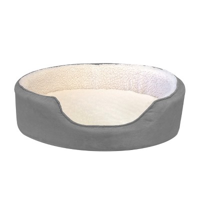 Small Gray Orthopedic Faux Sherpa & Suede Dog Bed