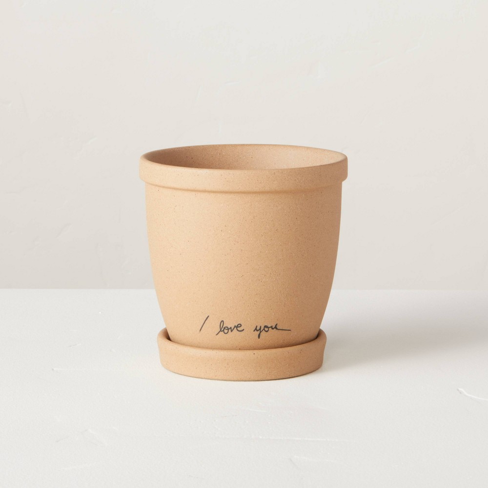 'I Love You' Etched Stoneware Planter Pot Tan - Hearth & Hand with Magnolia