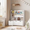 GustoWave Large Toy Storage Organizer with 3 Movable Drawers,Kid's Bookshelf with 4 Storage Cubbies and 4 Layer Sling Bookcase,Toy Chest, White - 2 of 4