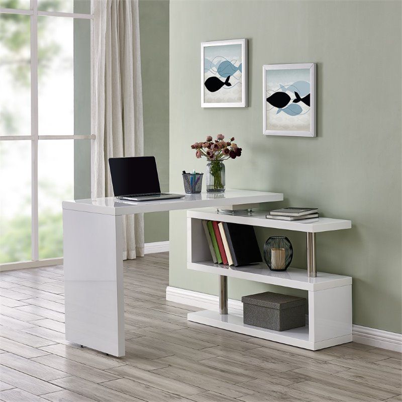 SEI Furniture Yates Adjustable Corner Writing Desk in White and Chrome, 2 of 11