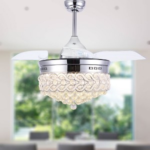 Bella Depot 42" Modern Crystal Drum LED Ceiling Fan 6-Speed Retractable Ceiling Fan with Remote Control and Light Kit - 1 of 4