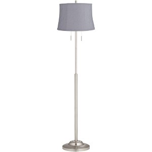 360 Lighting Abba Modern 65" Tall Standing Floor Lamp Skinny Pole Twin Pull Chain Silver Metal Brushed Steel Finish Living Room Drum Violet Gray Shade - 1 of 4
