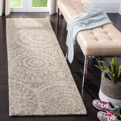 Ivory and Grey Hand-Tufted Wool Abstract Runner Rug