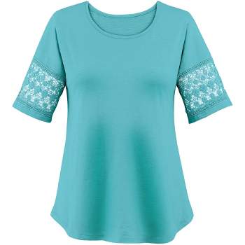 Collections Etc Lace Inset Sleeve Tee