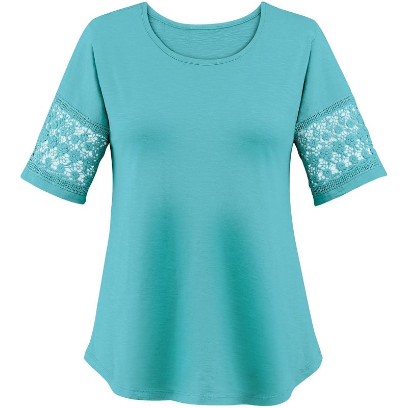 Collections Etc Lace Inset Sleeve Tee, 1 of 6