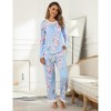 Womens Pajama Sets Round Neck Pajama Tops with Pant Side Pocket Pajama Pants Floral/Leopard Pajamas Long Sleeve Sleepwear - 3 of 4