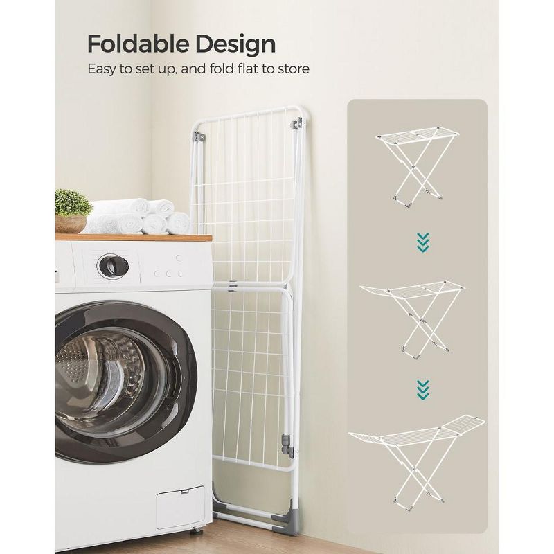 SONGMICS Clothes Drying Rack Metal Laundry Drying Rack Foldable Space-Saving Free-Standing Airer with Gullwings White, 4 of 9