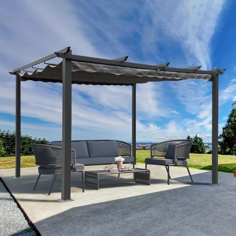 13x10ft Outdoor Gray Gazebo, Patio Pergola With Canopy Sunshelter For ...