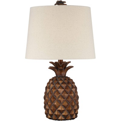 Regency Hill Tropical Accent Table Lamp 23.75" High Pineapple Brown Oatmeal Fabric Tapered Drum Shade Living Room Bedroom Bedside Nightstand