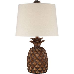 Regency Hill Tropical Accent Table Lamp Pineapple Brown Oatmeal Fabric Tapered Drum Shade Living Room Bedroom Bedside Nightstand Target