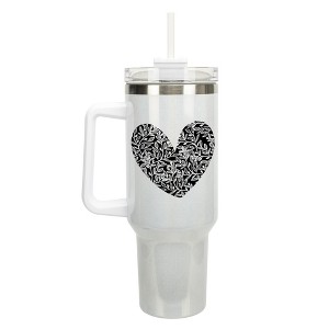 Elanze Designs Floral Vine Heart Life Full of Love Wrap-Around 40 Oz. Stainless Steel Water Bottle Coffee Mug, Spill & Leak Resistant, Travel Tumbler - 1 of 4