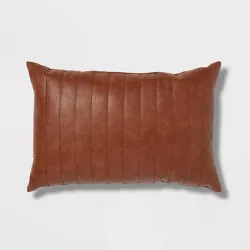 Oblong Faux Leather Channel Stitch Decorative Throw Pillow - Threshold™