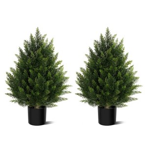 1/2 Set 2ft Artificial Cypress Potted Plants Outdoor Indoor Lifelike Cedar Plants UV Resistant No Maintenance Faux Plants - 1 of 4
