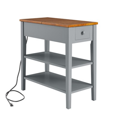Farmhouse End Table, Bedside Table, 2 Open Shelf, Drawer Floor Standing Narrow Side for Living Room
