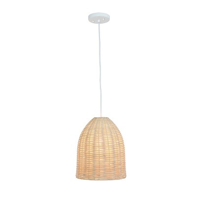 Natural Woven Rattan Pendant Light with Clear Cord