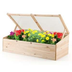 Costway Wooden Cold Frame Greenhouse Flower Planter Raised Plants Bed Protection - 1 of 4