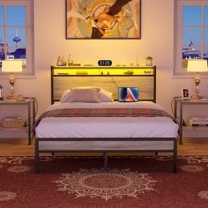 Aheaplus Platform Bed Frame with Charged Station and LED Lights - 1 of 4