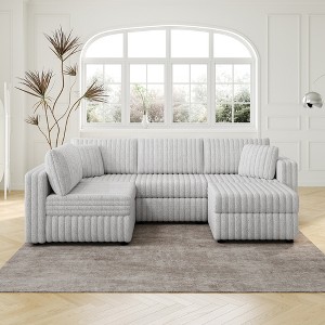 106.3'' Acrylic Imitation Rabbit Plush U-Shaped Sectional 4-Person Sofa with Hydraulic Lift Ottoman, Built-In Storage, and Washable Cushions - 1 of 4
