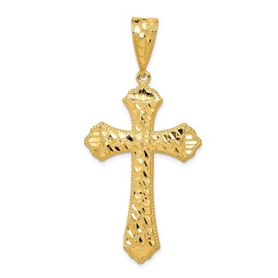 Black Bow Jewelry 14k Yellow Gold Diamond-Cut Budded Cross Pendant