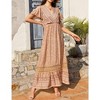 Women's Summer Bohemian Floral Maxi Dress with Short Sleeves, V-Neck, High Waist, and Ruffle Details - 3 of 4