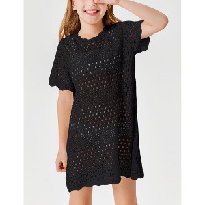 Girls Swim Cover Up Crochet Bathing Suit Cover Ups Short Sleeve Summer Beach Dress - 1 of 4