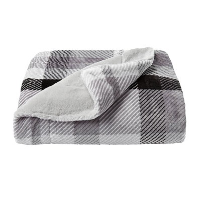 60"x70" Faux Fur Plaid Throw Blanket Gray - Yorkshire Home