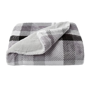 60"x70" Faux Fur Plaid Throw Blanket Gray - Yorkshire Home - 1 of 4