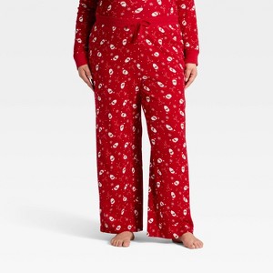 Women's Santa Print Ribbed Holiday Matching Family Pajama Pants - Wondershop™ Red - 1 of 4