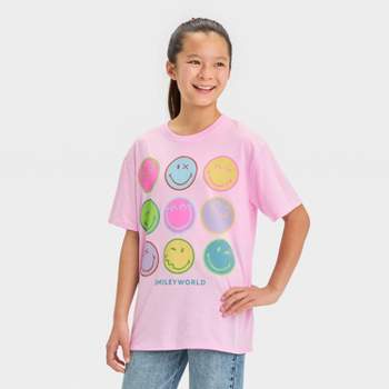 Girls' Short Sleeve Oversized Smiley Face Graphic T-Shirt - art class™ Light Purple