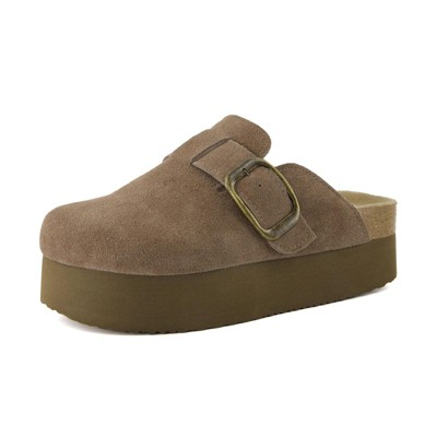 CUSHIONAIRE Women's Granola Genuine Suede Cork Footbed Platform Clog, +Comfort, Wide Widths Available